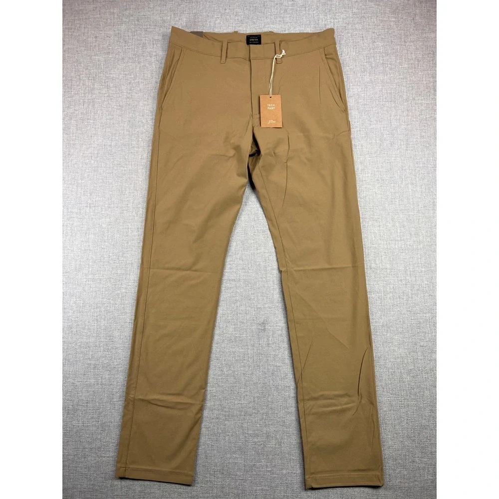 J. Crew 484 Slim Stretch Tech Pants Men 30x32 Khaki Water Resistant Commuter NWT